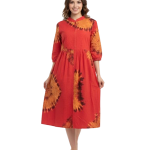 orange and red sunburst tie-dye dress