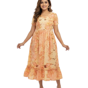 Peach Floral Ruffle-Hem Frock