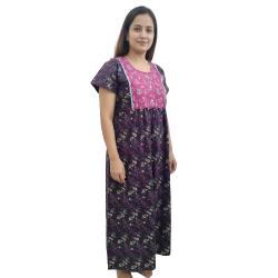 Women’s Floral  Nighty – Navy & Fuchsia Contrast