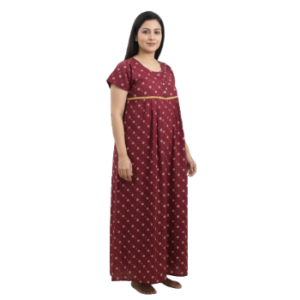 Maroon Polka Dot Cotton Nighty